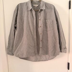 Madewell Flannel Ex-Boyfriend Stripe Brushed Cotton Button Down Shirt L